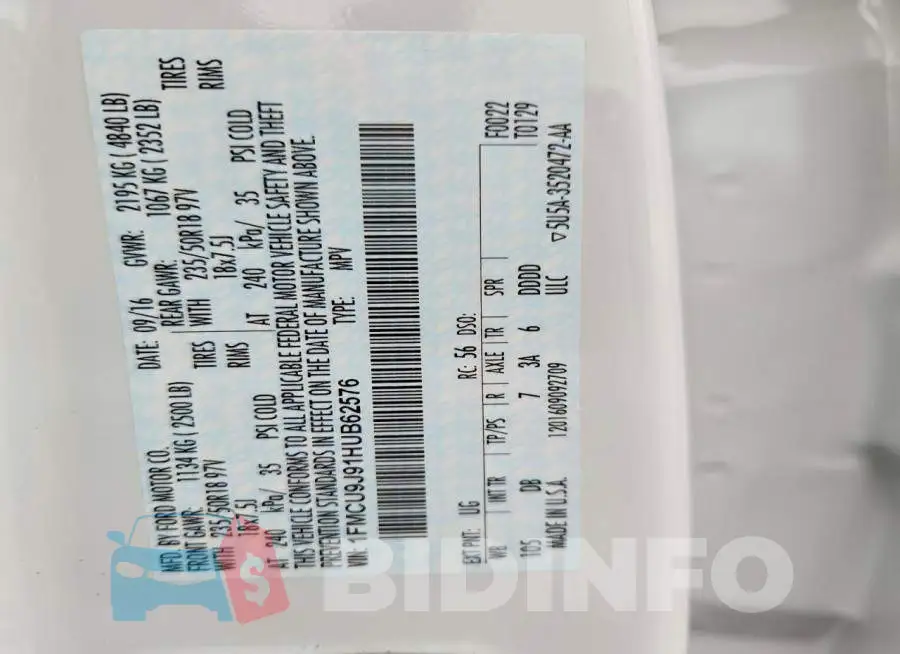 1FMCU9J91HUB62576 Photo# 12