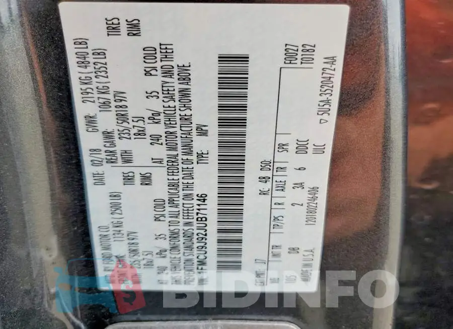 1FMCU9J92JUB71146 Photo# 13