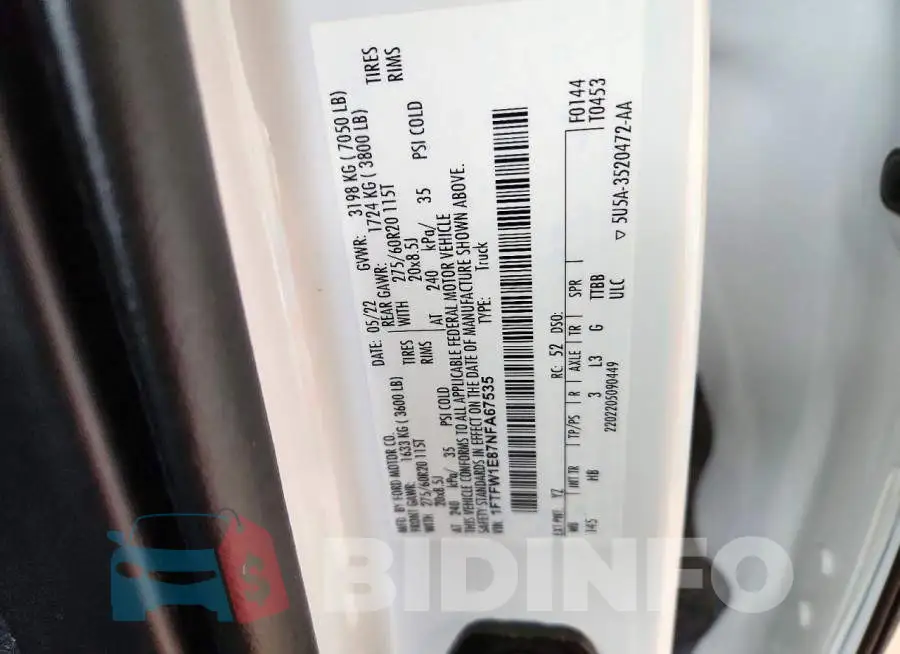 1FTFW1E87NFA67535 Photo# 12