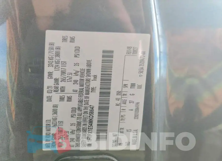 1FTFX1E54MKD58647 Photo# 12
