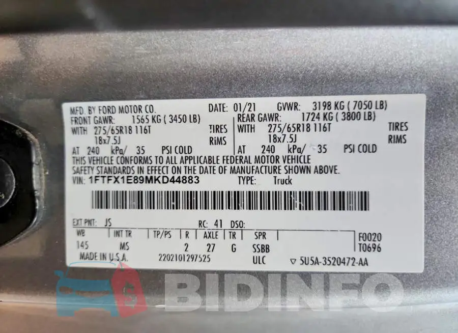 1FTFX1E89MKD44883 Photo# 12