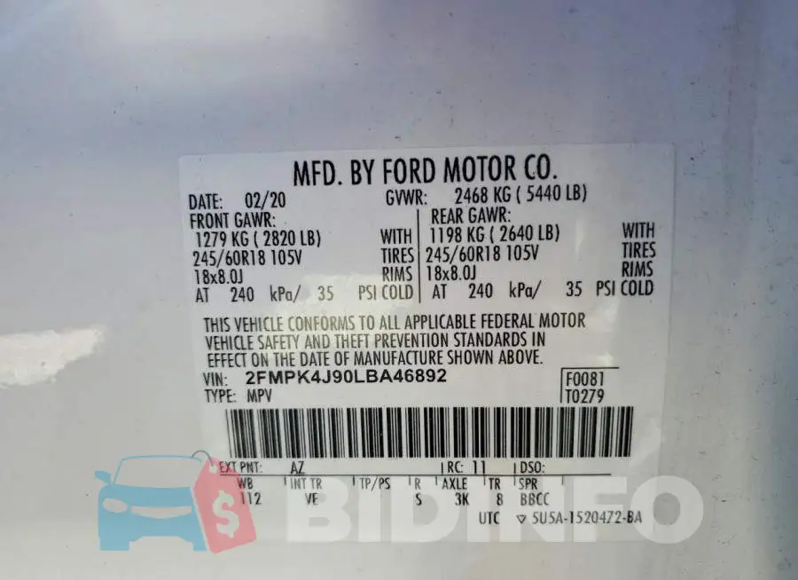 2FMPK4J90LBA46892 Photo# 14