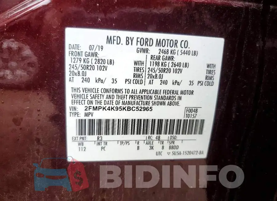 2FMPK4K95KBC52965 Photo# 13