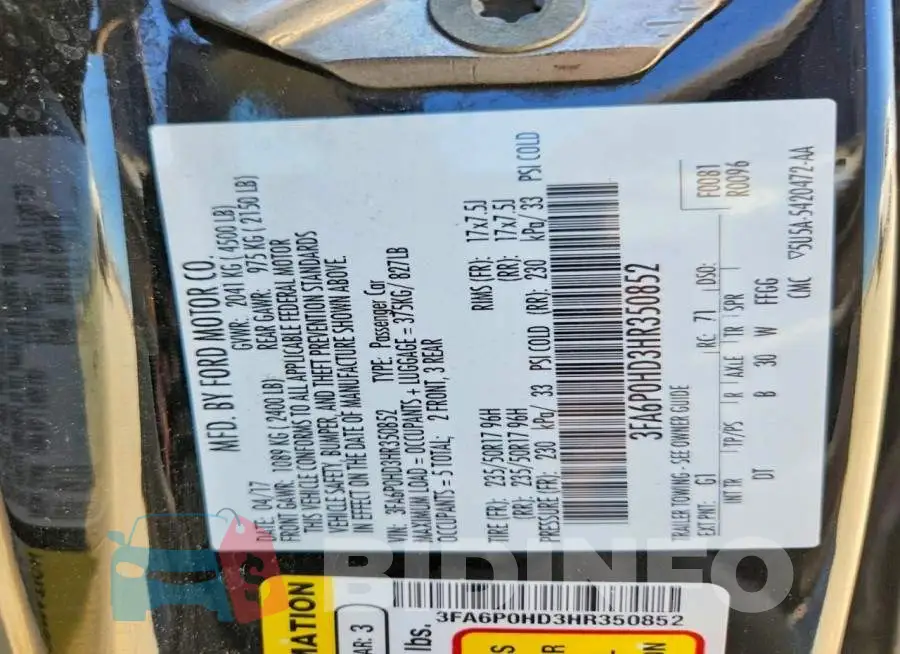 3FA6P0HD3HR350852 Photo# 12