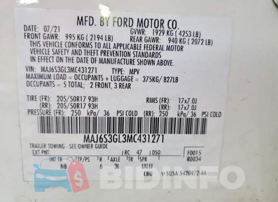 MAJ6S3GL3MC431271 Photo# 13