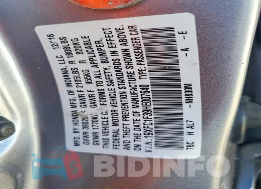 19XFC1F39HE007640 Photo# 12