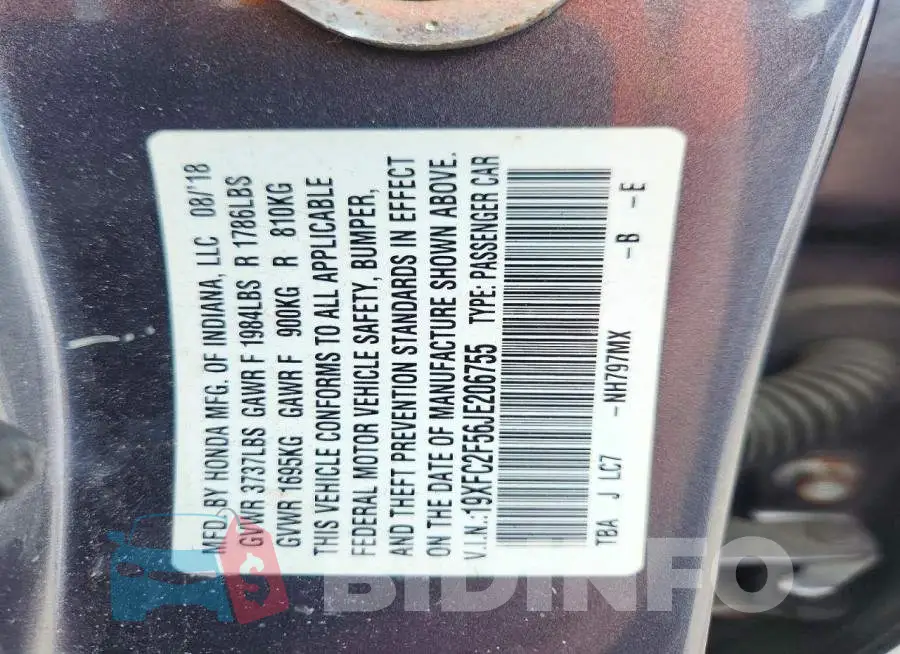 19XFC2F56JE206755 Photo# 12