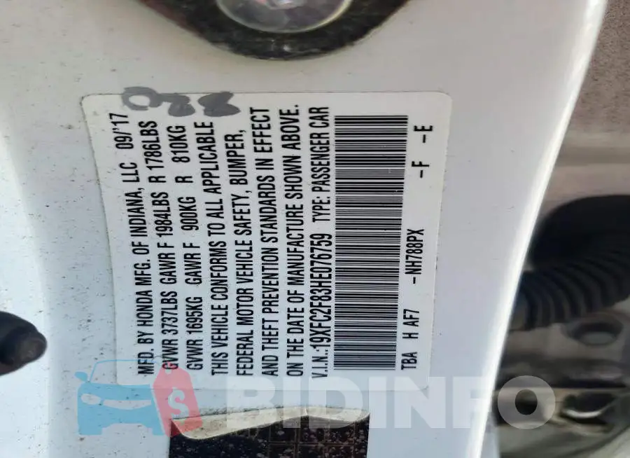 19XFC2F83HE076759 Photo# 13