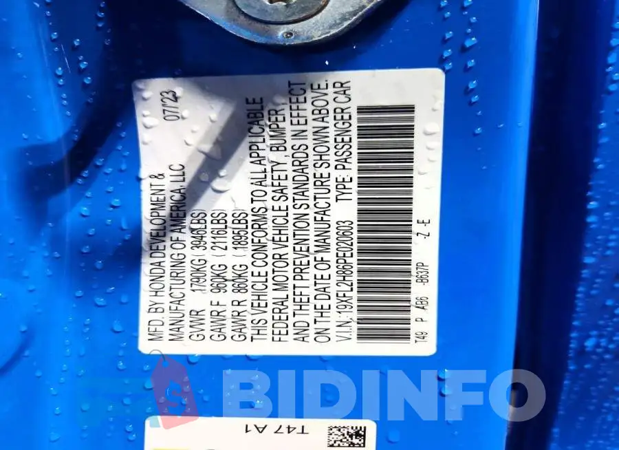 19XFL2H86PE020603 Photo# 13
