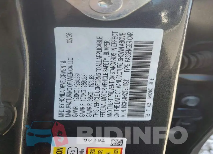 19XFL4H92TE010231 Photo# 12