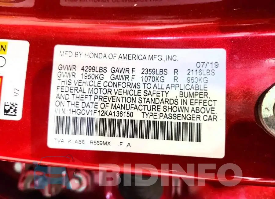 1HGCV1F12KA136150 Photo# 12