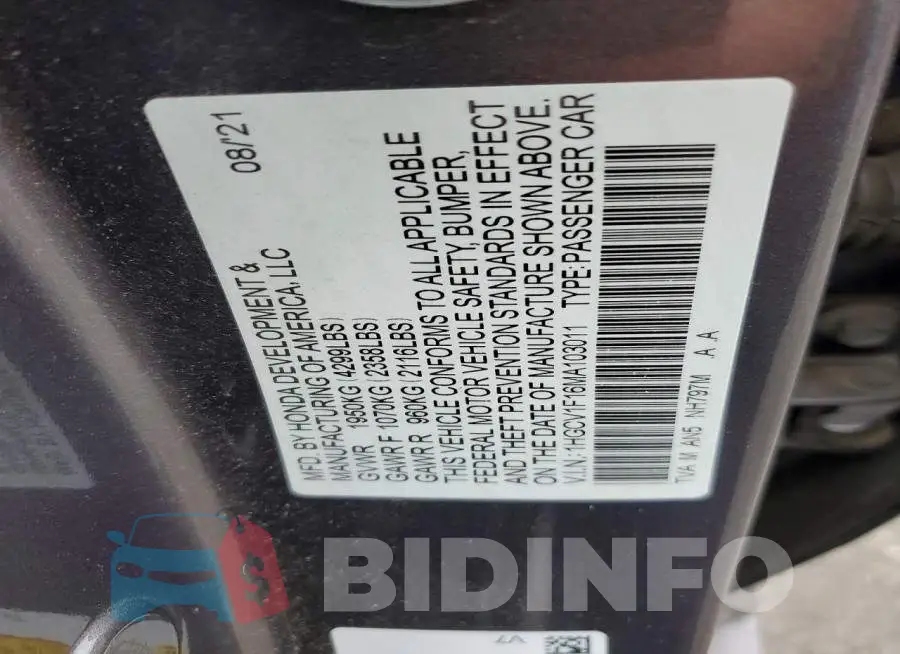1HGCV1F16MA103011 Photo# 13