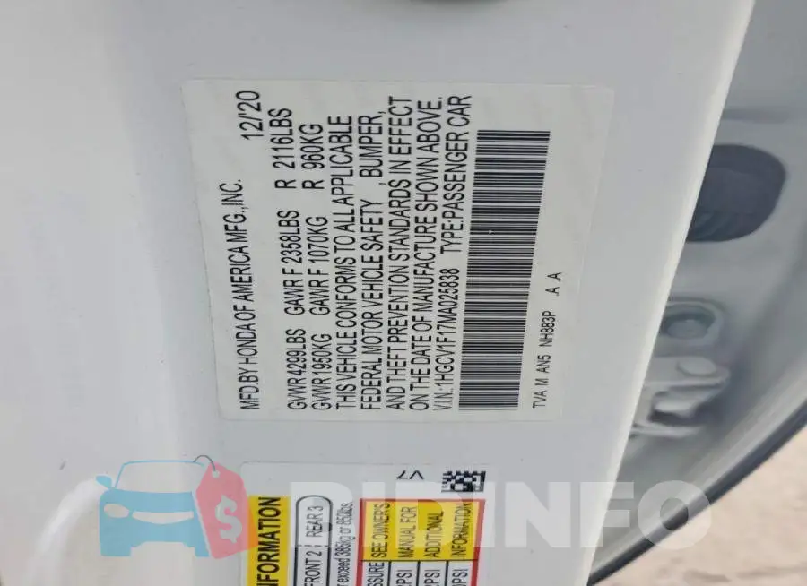 1HGCV1F17MA025838 Photo# 12