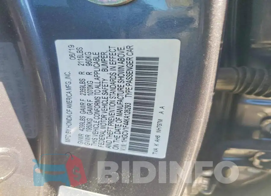 1HGCV1F44KA126293 Photo# 12