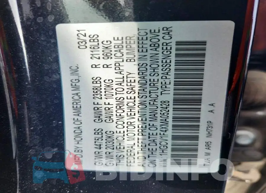 1HGCV1F4XMA052428 Photo# 13