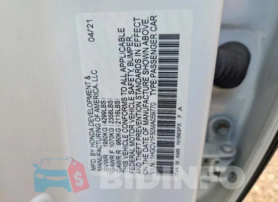 1HGCV1F50MA059770 Photo# 12