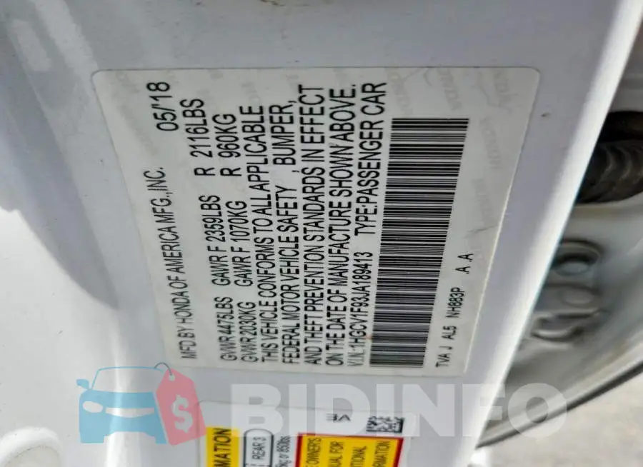 1HGCV1F93JA189413 Photo# 12