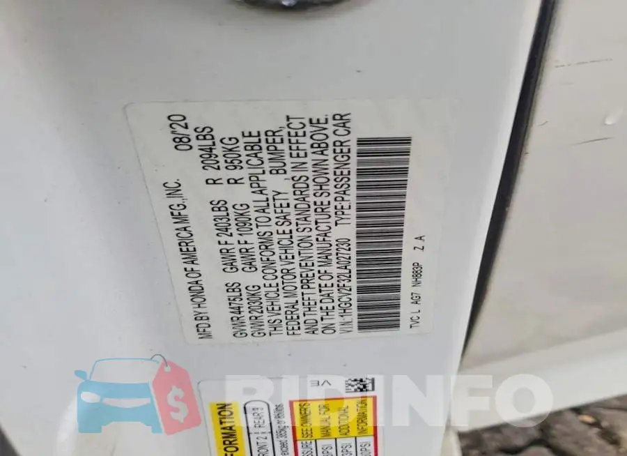 1HGCV2F32LA027230 Photo# 12