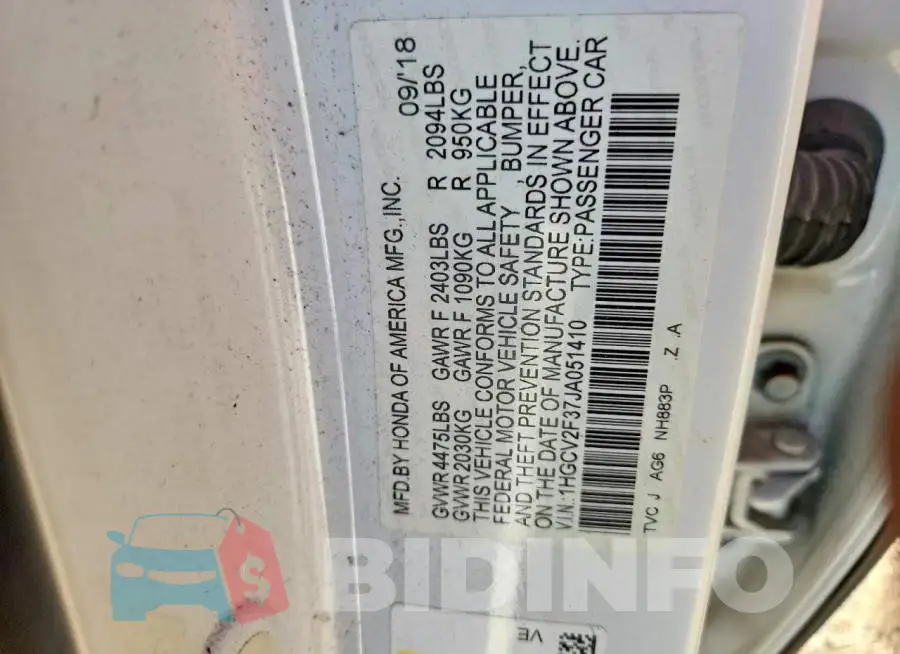 1HGCV2F37JA051410 Photo# 12