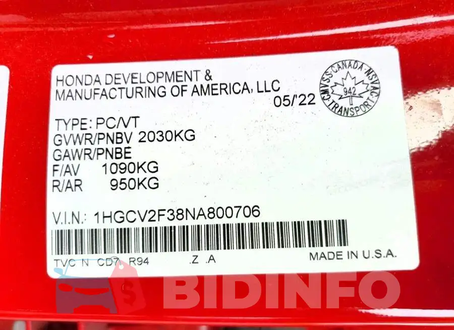 1HGCV2F38NA800706 Photo# 12