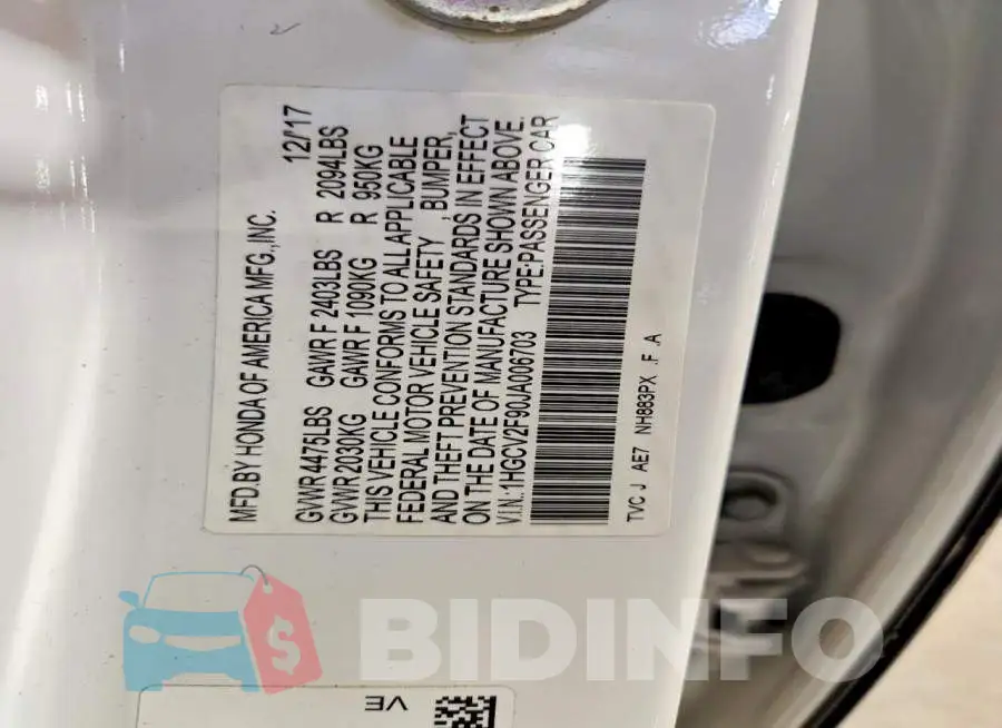 1HGCV2F90JA006703 Photo# 12