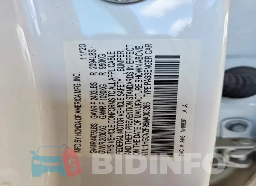 1HGCV2F95MA003266 Photo# 13