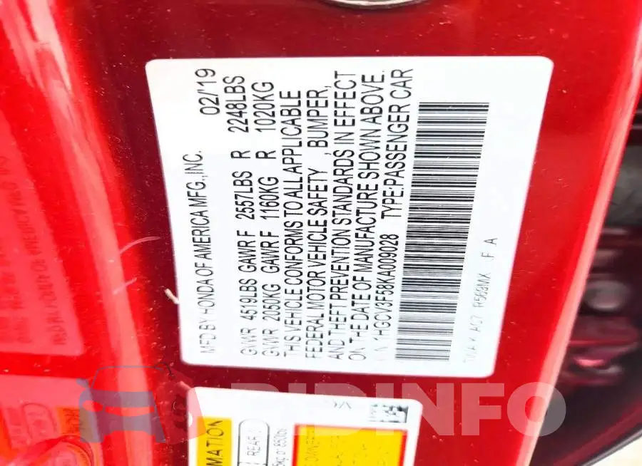 1HGCV3F58KA009028 Photo# 12