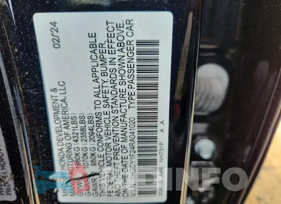 1HGCY1F24RA041020 Photo# 13
