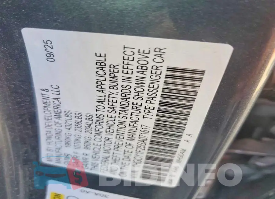 1HGCY1F25SA071617 Photo# 12