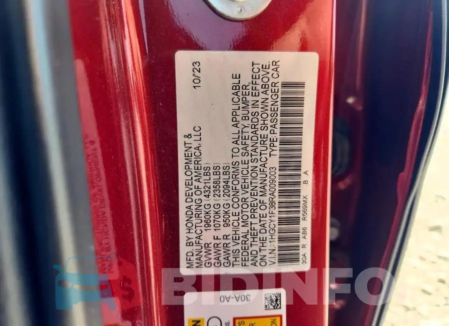 1HGCY1F38RA009003 Photo# 12