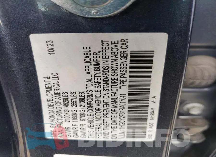 1HGCY2F61RA017041 Photo# 12