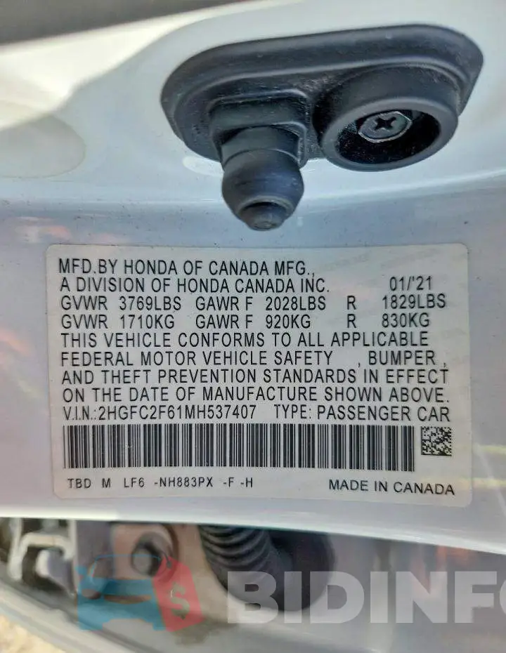 2HGFC2F61MH537407 Photo# 12