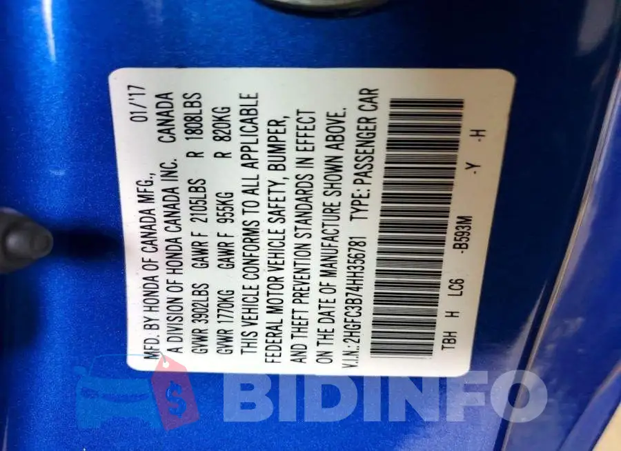 2HGFC3B74HH356781 Photo# 12