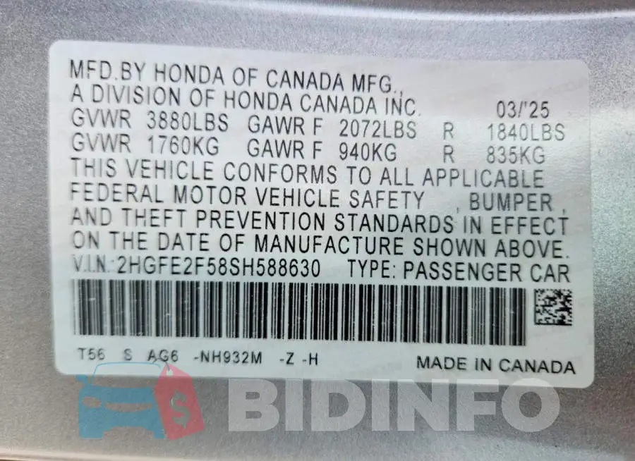 2HGFE2F58SH588630 Photo# 13