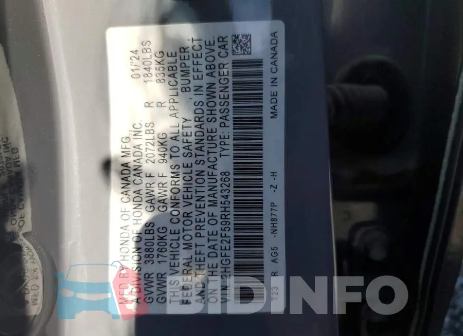 2HGFE2F59RH543268 Photo# 13
