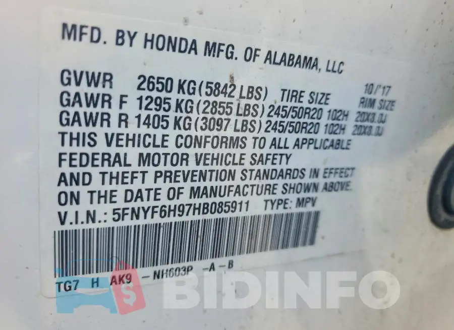 5FNYF6H97HB085911 Photo# 14