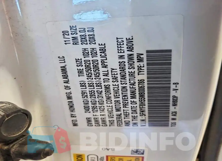 5FNYF8H55MB006786 Photo# 13