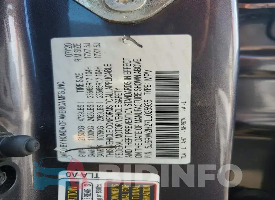 5J6RW2H27LL025935 Photo# 13