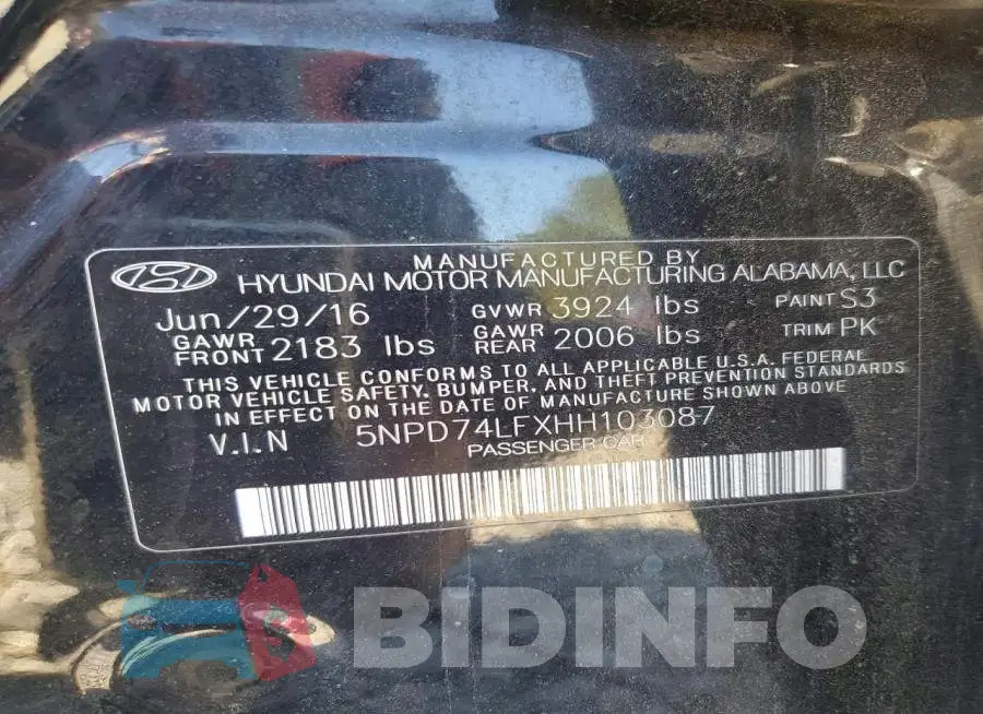 5NPD74LFXHH103087 Photo# 12