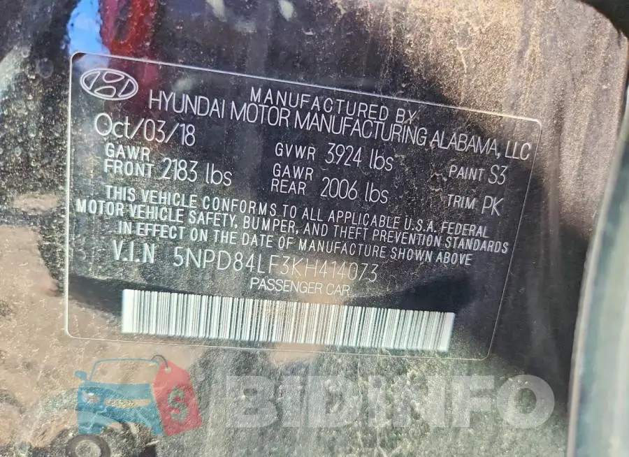 5NPD84LF3KH414073 Photo# 13