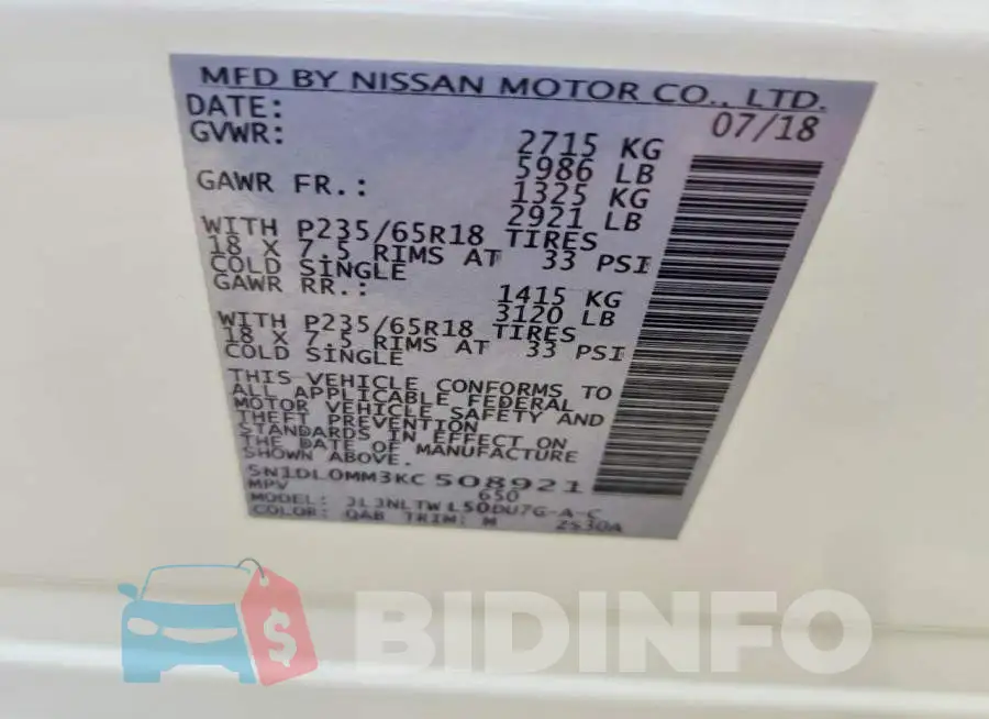 5N1DL0MM3KC508921 Photo# 13