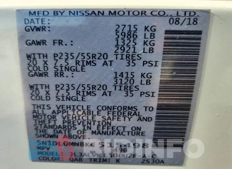 5N1DL0MN8KC515498 Photo# 13