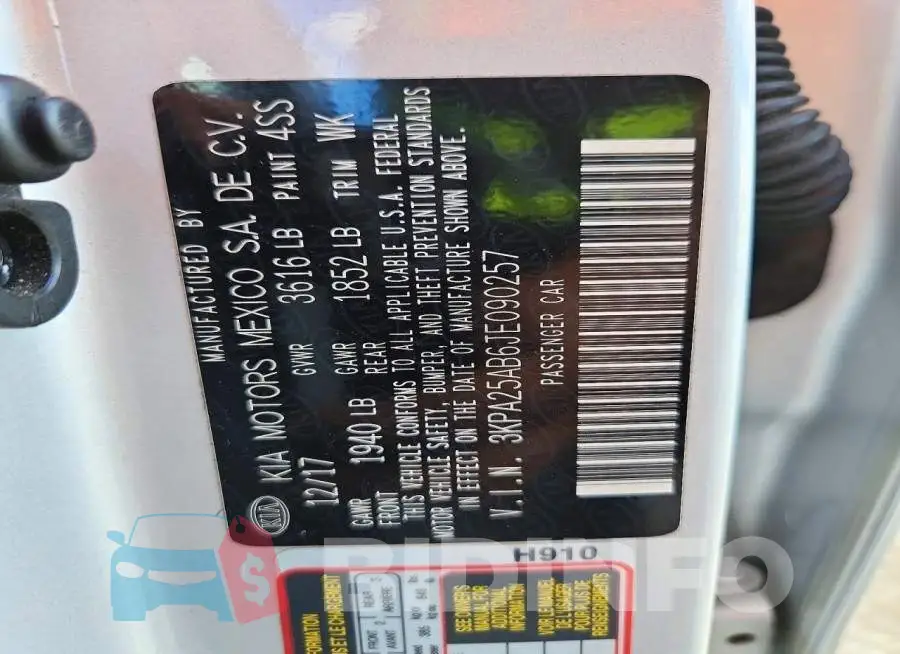 3KPA25AB6JE090257 Photo# 12