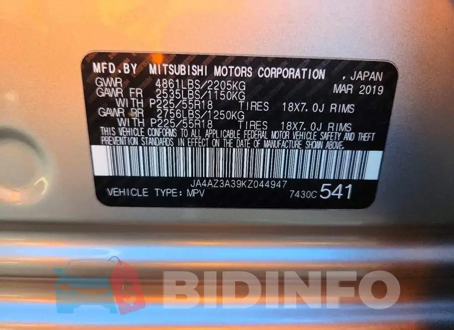 JA4AZ3A39KZ044947 Photo# 13