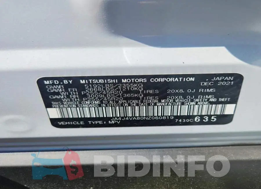 JA4J4VA80NZ060819 Photo# 12