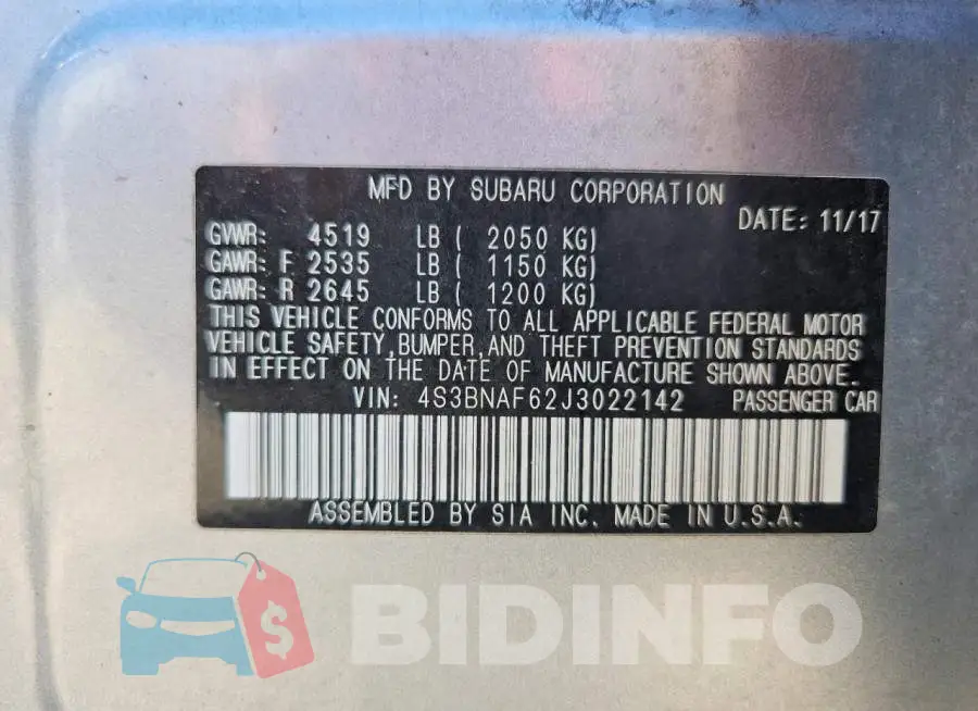 4S3BNAF62J3022142 Photo# 12