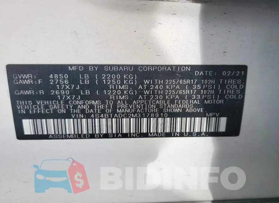4S4BTADC2M3178910 Photo# 13
