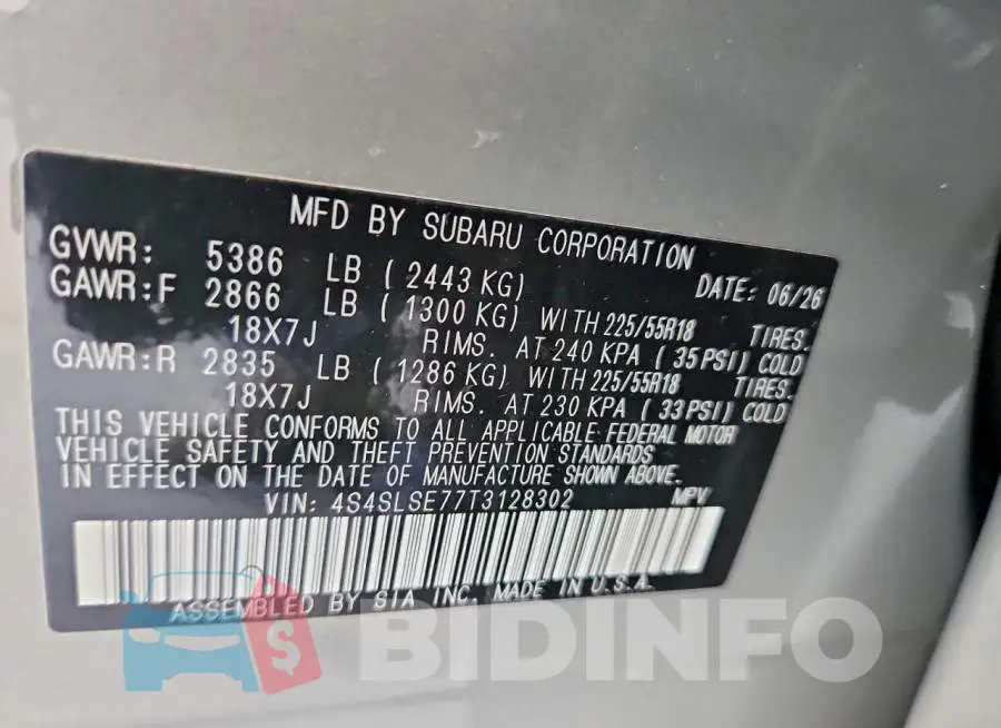 4S4SLSE77T3128302 Photo# 12