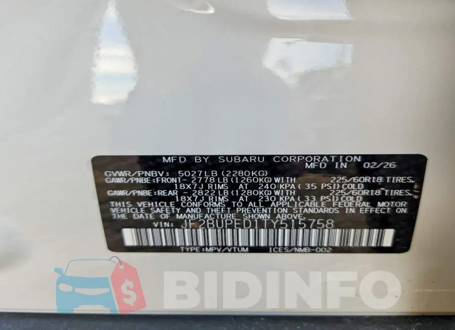 JF2BUPED1TY515758 Photo# 14