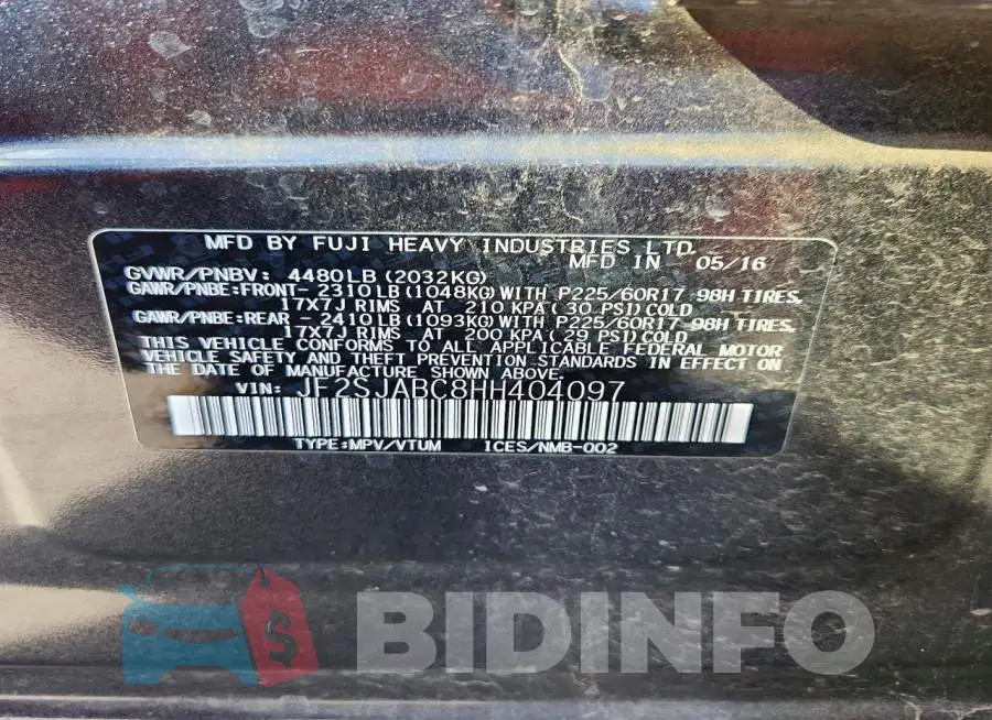 JF2SJABC8HH404097 Photo# 12